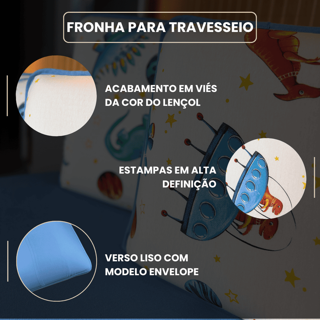 Jogo de Lençol com Elástico em Malha 100% Algodão Space Dino Azul