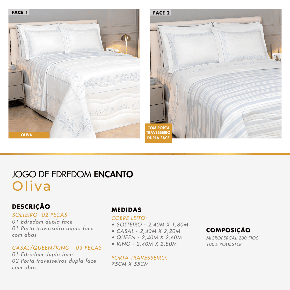 Jogo de Edredom Encanto Coleção Encanto Micropercal 200 Fios