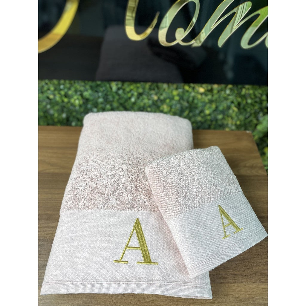 Jogo de Toalhas de Banho e Rosto Bordadas com Iniciais 100% Algodão Fio Penteado 540g