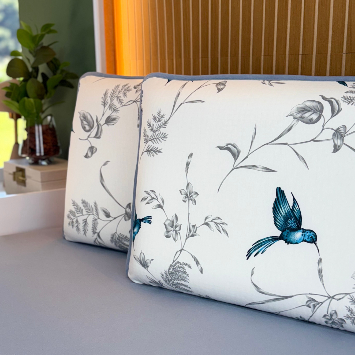 Kit com 2 Fronhas em Malha 100% Algodão Celeste Cinza