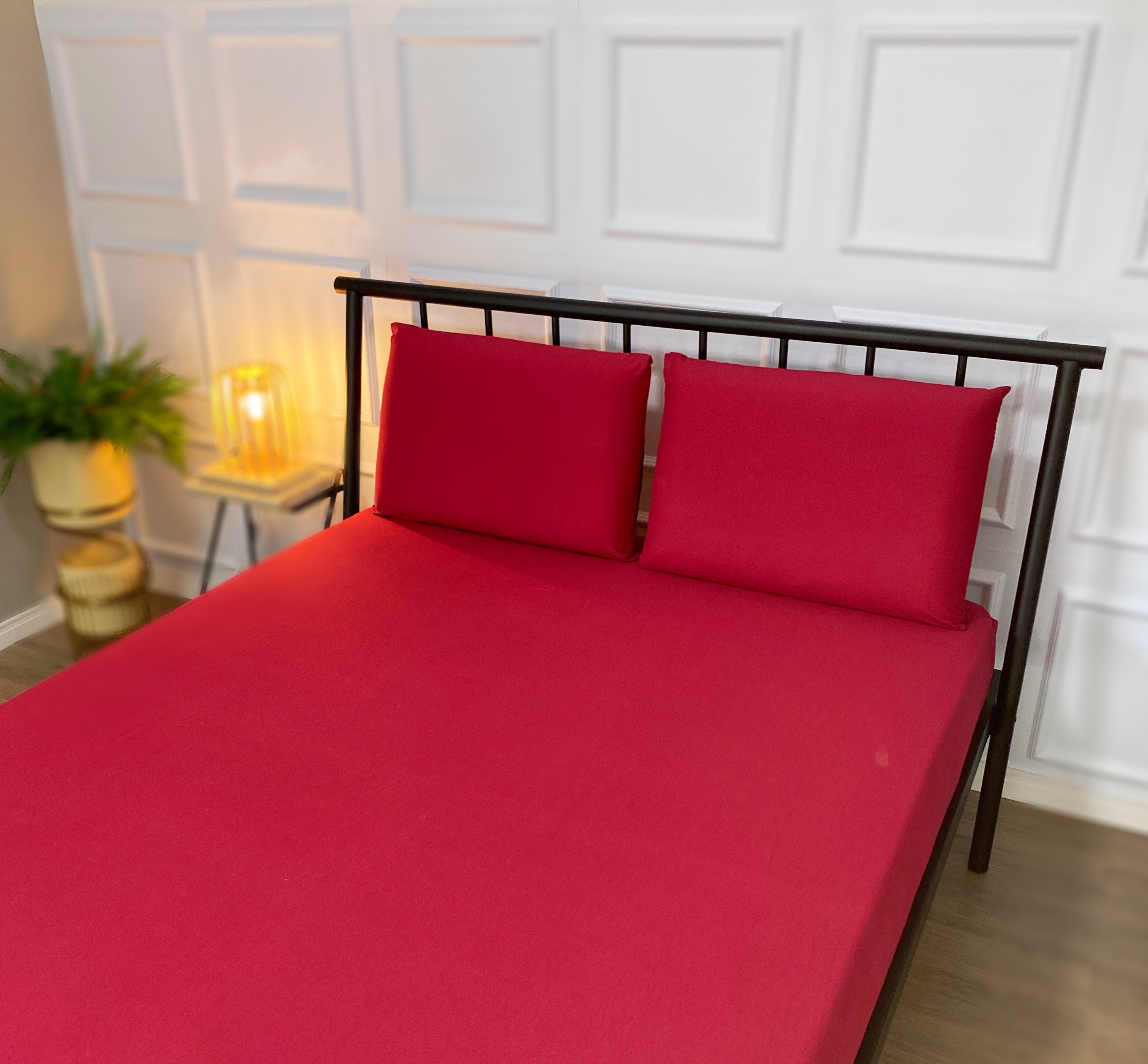 Jogo de Lençol com Elástico em Malha 100% Algodão Grená Liso