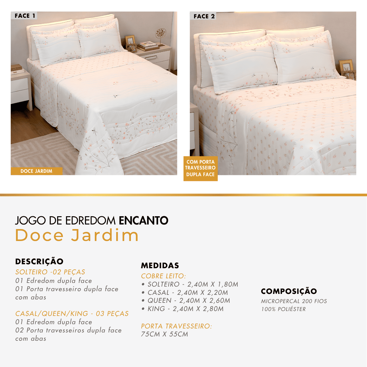 Jogo de Edredom Encanto Coleção Encanto Micropercal 200 Fios