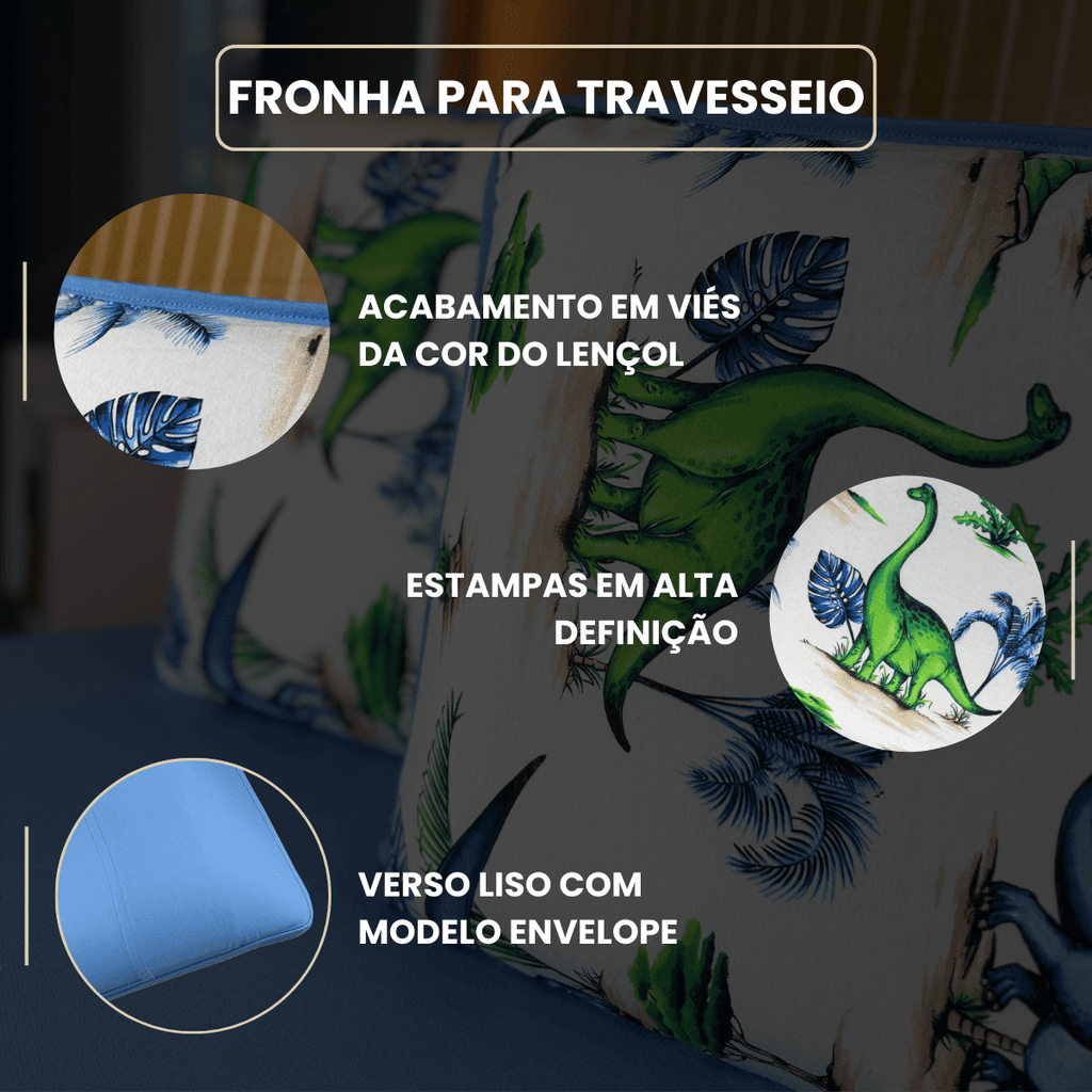 Jogo de Lençol com Elástico em Malha 100% Algodão Dino Park Azul