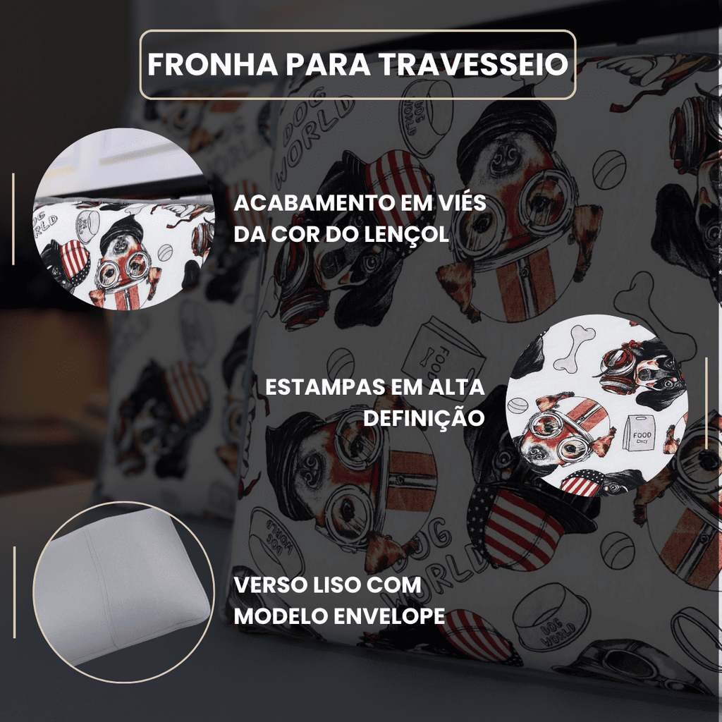 Jogo de Lençol com Elástico em Malha 100% Algodão Dog World Cinza