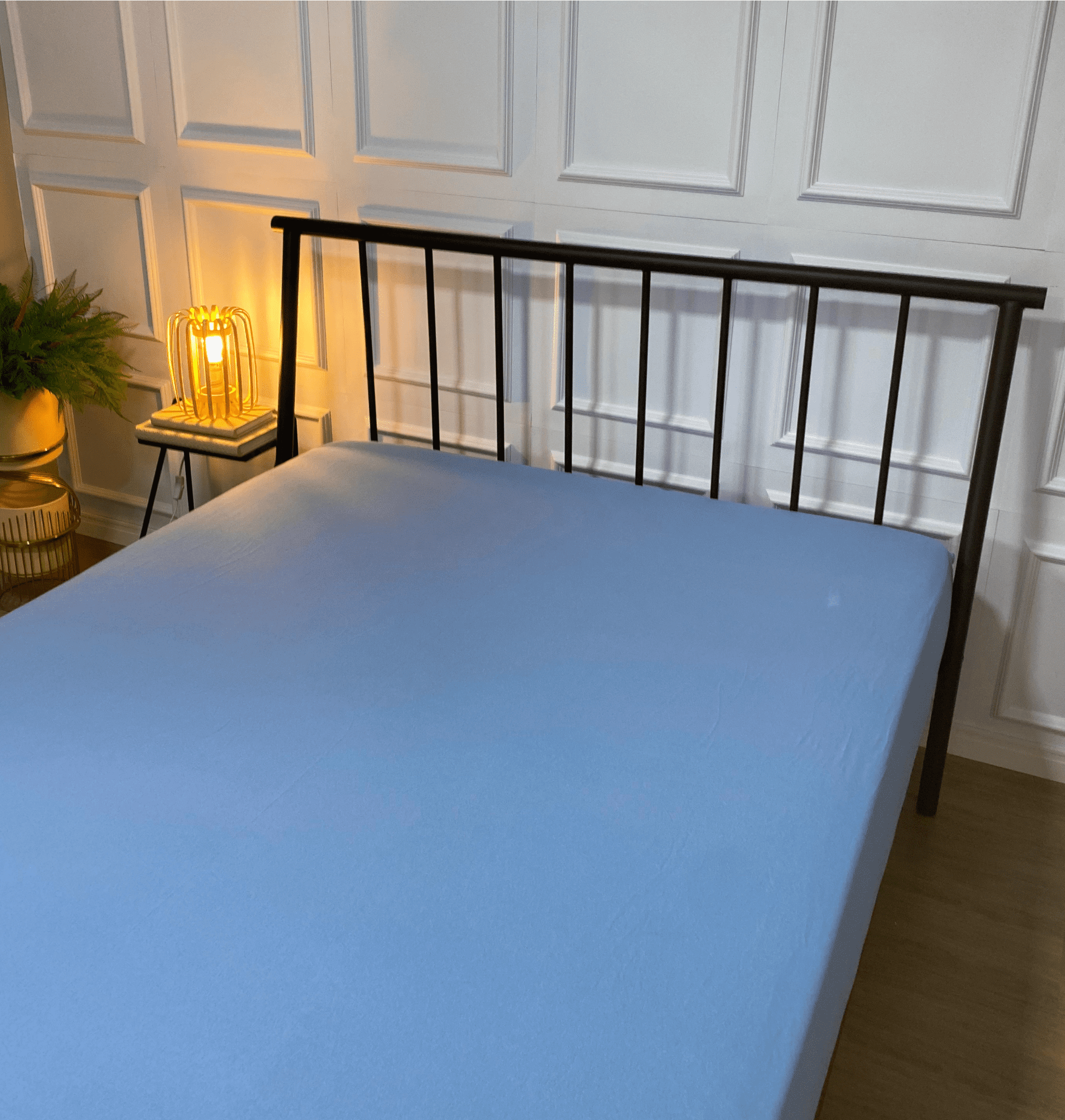 Lençol com Elástico em Malha 100% Algodão Azul Liso