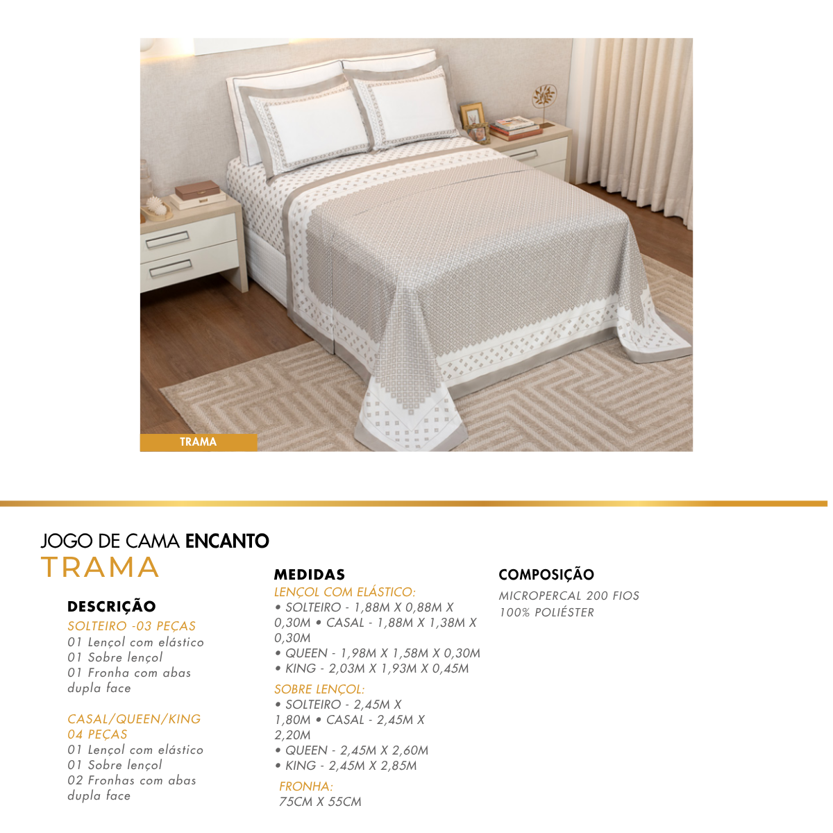 Jogos de Cama 4 Peças Coleção Encanto Micropercal 200 Fios