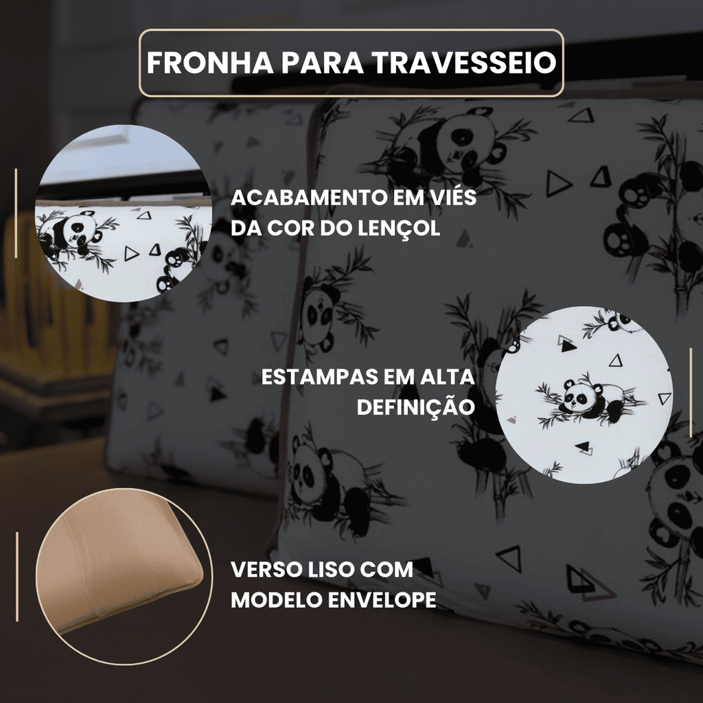 Jogo de Lençol com Elástico em Malha 100% Algodão Panda Chocolate