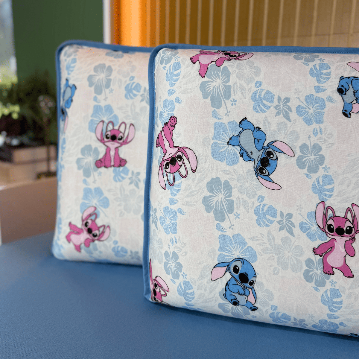 Kit com 2 Fronhas em Malha 100% Algodão Stitch Azul