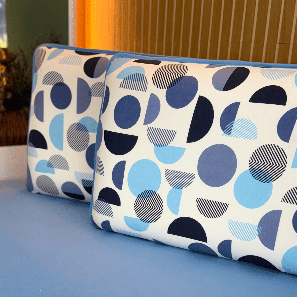 Jogo de Lençol com Elástico em Malha 100% Algodão Geométrico Azul