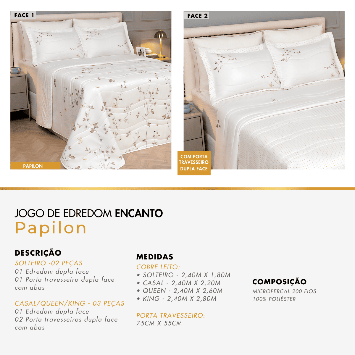 Jogo de Edredom Encanto Coleção Encanto Micropercal 200 Fios
