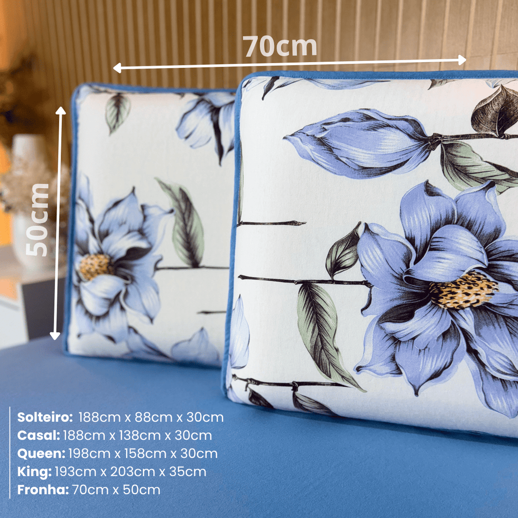 Jogo de Lençol com Elástico em Malha 100% Algodão Flor de Chá Azul