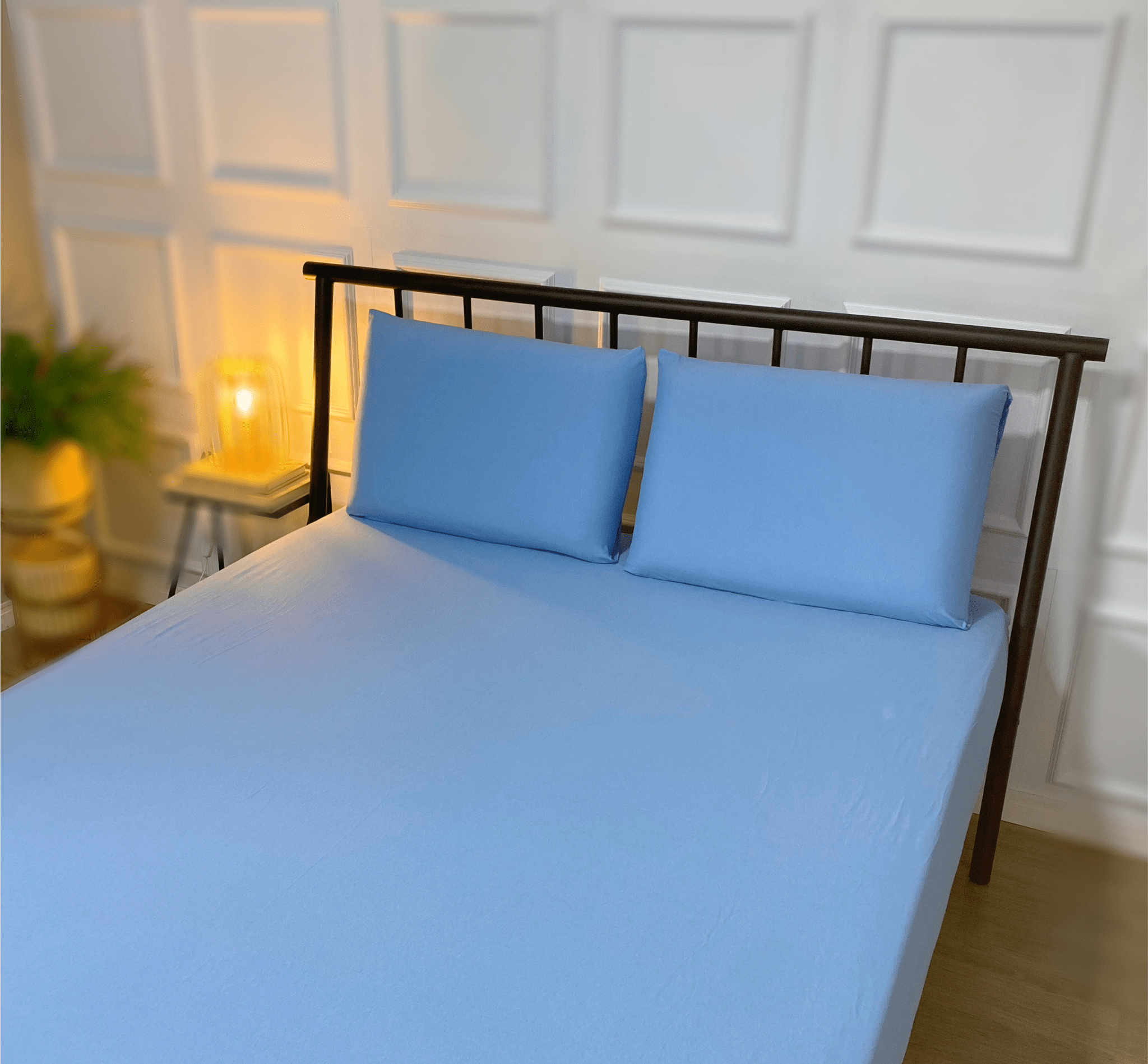 Jogo de Lençol com Elástico em Malha 100% Algodão Azul Liso