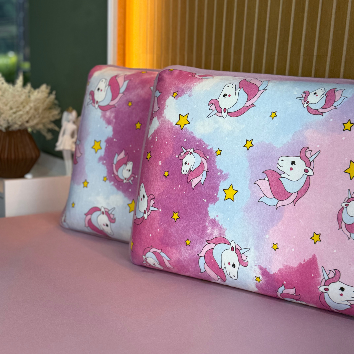 Jogo de Lençol com Elástico em Malha 100% Algodão Unicórnio Rose