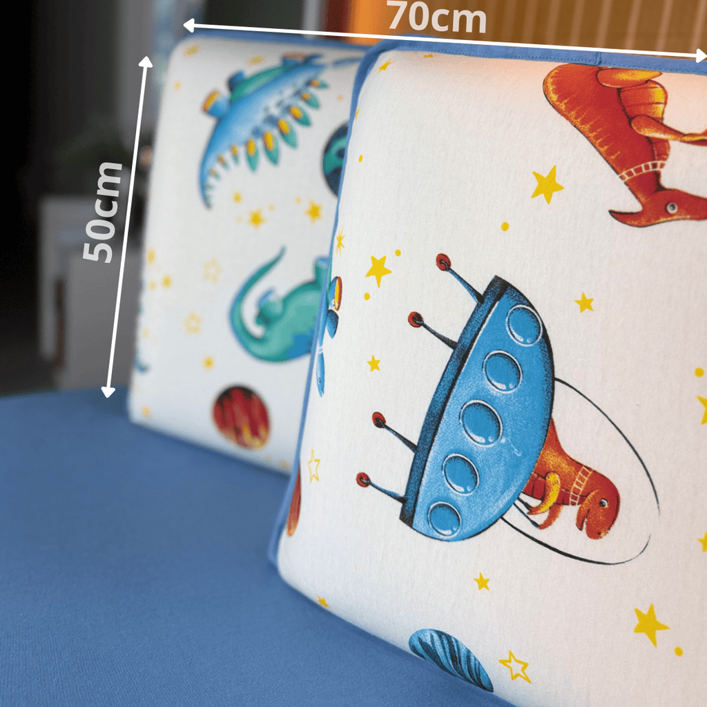 Jogo de Lençol com Elástico em Malha 100% Algodão Space Dino Azul