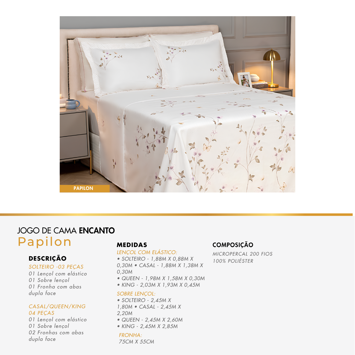 Jogos de Cama 4 Peças Coleção Encanto Micropercal 200 Fios