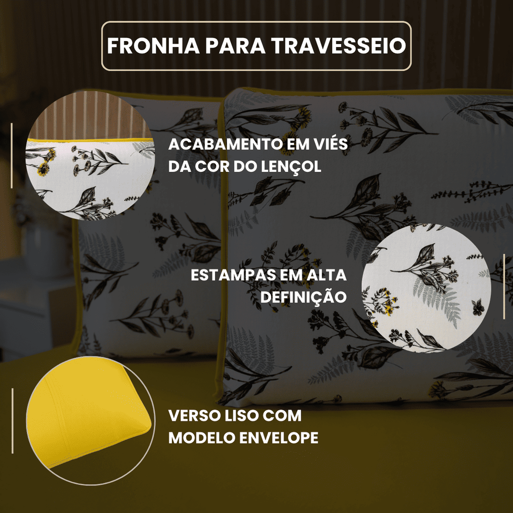 Jogo de Lençol com Elástico em Malha 100% Algodão Auren Amarelo