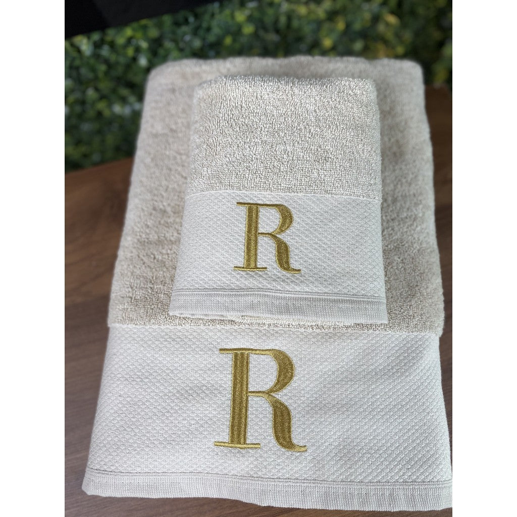 Jogo de Toalhas de Banho e Rosto Bordadas com Iniciais 100% Algodão Fio Penteado 540g