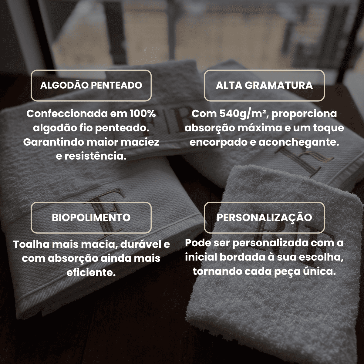 Kit Jogo de Toalha 4 peças Bordadas 1 Rosto, 2 Banho e 1 Piso Gramatura 540