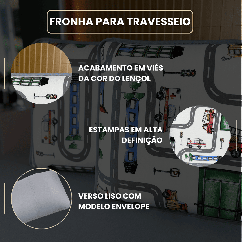 Jogo de Lençol com Elástico em Malha 100% Algodão Car City Cinza