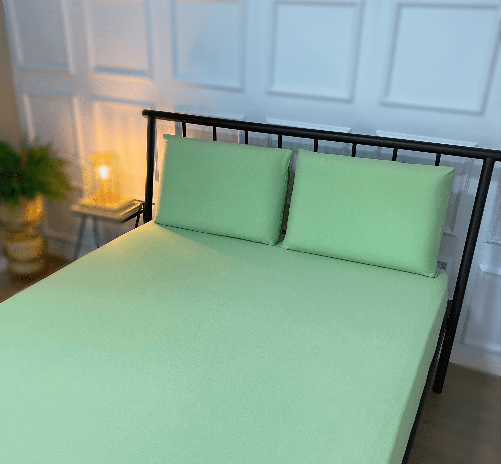 Jogo de Lençol com Elástico em Malha 100% Algodão Verde Liso
